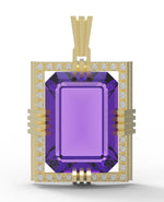 Load image into Gallery viewer, Amethyst created center stone 18 Karat gold Pendant with 32 round clear synthetic diamonds and 18 Karat Italian Gold Chain.   (Free shipping and taxes).
