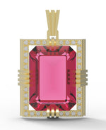 Load image into Gallery viewer, Tourmaline created center stone 18 Karat Gold Pendant with 32 round clear synthetic diamonds and 18 Karat Italian gold necklace.    (Free shipping and taxes).
