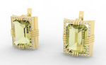 Load image into Gallery viewer, Citrine created center stone 18 Karat gold Earrings garnished with 32 round clear synthetic diamonds.    (Free shipping and taxes).
