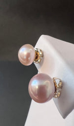 Load image into Gallery viewer, Pink rose cultured semi round pearl earring set with 14 karat gold studs.  (Free shipping and taxes).
