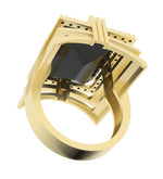 Load image into Gallery viewer, Onyx gemstone 18 Karat gold ring garnished with 32 round clear synthetic diamonds.   (Free shipping and taxes).
