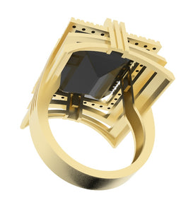 Onyx gemstone 18 Karat gold ring garnished with 32 round clear synthetic diamonds.   (Free shipping and taxes).