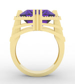 Load image into Gallery viewer, Amethyst created center stone 18 Karat gold ring with garnished 32 round clear synthetic diamonds.       (Free shipping and taxes).
