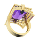 Load image into Gallery viewer, Amethyst created center stone 18 Karat gold ring with garnished 32 round clear synthetic diamonds.       (Free shipping and taxes).
