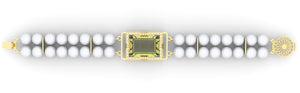 Citrine created center stone 18 Karat gold Bracelet with diamonds and cultured freshwater pearl band.    (Free shipping and taxes).