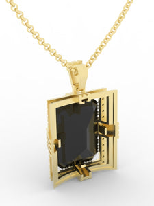 Onyx gemstone 18 Karat gold Pendant with gold chain and garnished with 32 round clear synthetic diamonds.   (Free shipping and taxes).