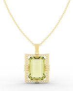 Load image into Gallery viewer, Citrine created center stone 18 Karat gold Pendant with gold Chain and garnished with 32 round clear synthetic diamonds.      (Free shipping and taxes).
