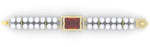 Load image into Gallery viewer, Ruby 18 Karat gold Bracelet with diamonds and cultured Japanese pearl band.   (Free shipping and taxes).
